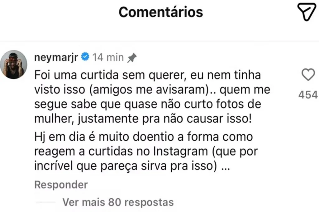 Neymar se justificou após a curtida